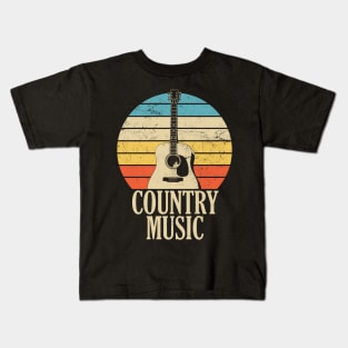 Country Music Retro Style Distressed Acoustic Guitar Kids T-Shirt